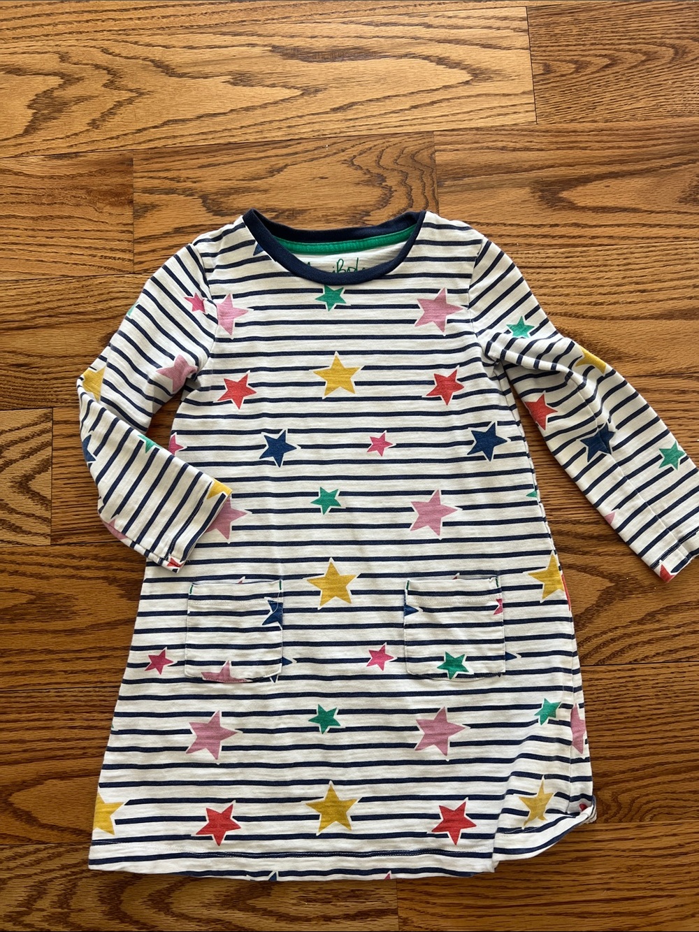 Mini Boden Navy, White & Green Striped tunic dress